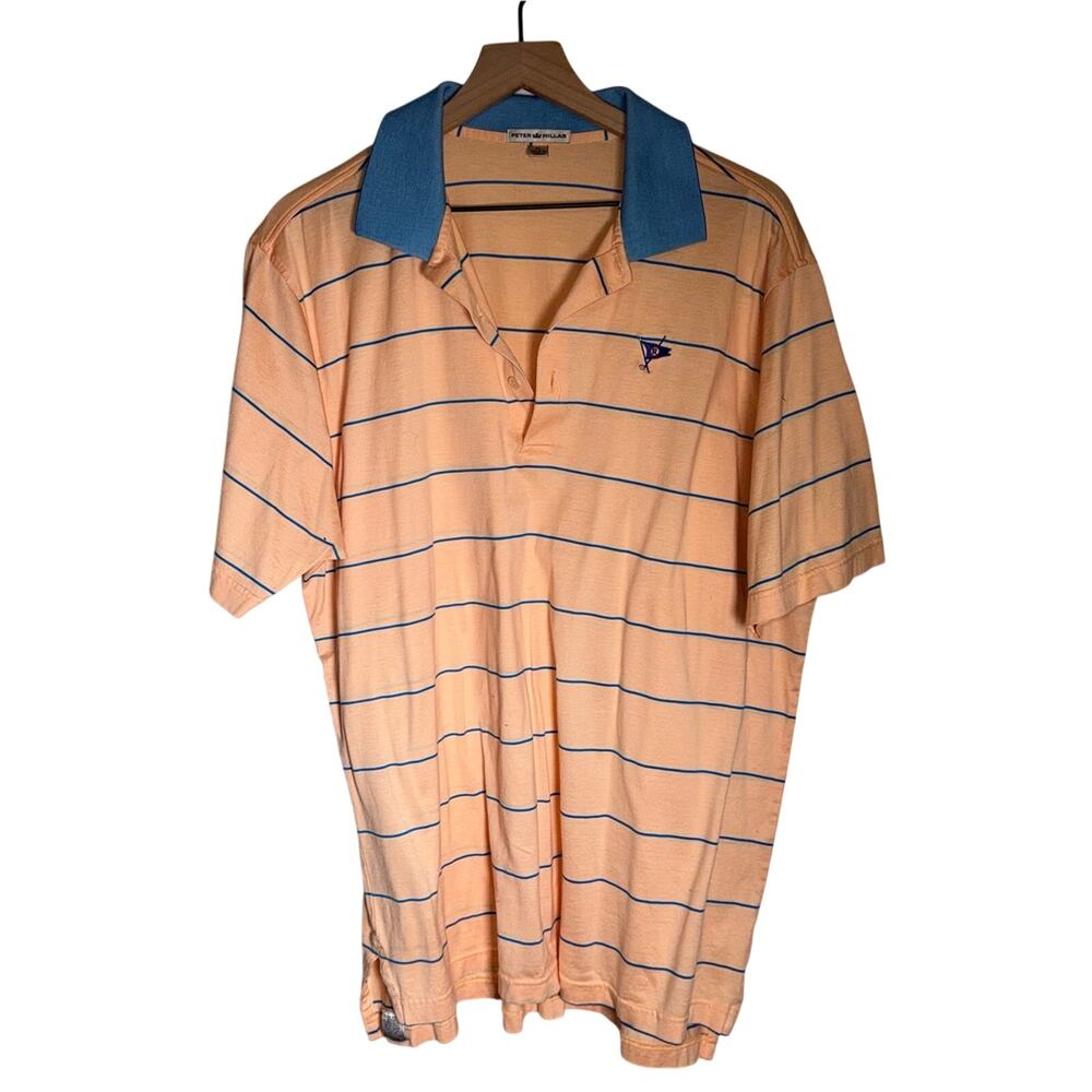 PETER MILLAR Cotton Lightweight Golf Preppy Peach Striped Polo XL